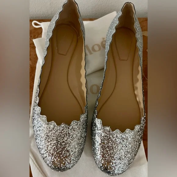 Chloe women Ballets Flat shoes Size 39 Metallics Silver Gray Shoes - Picture 7 of 14